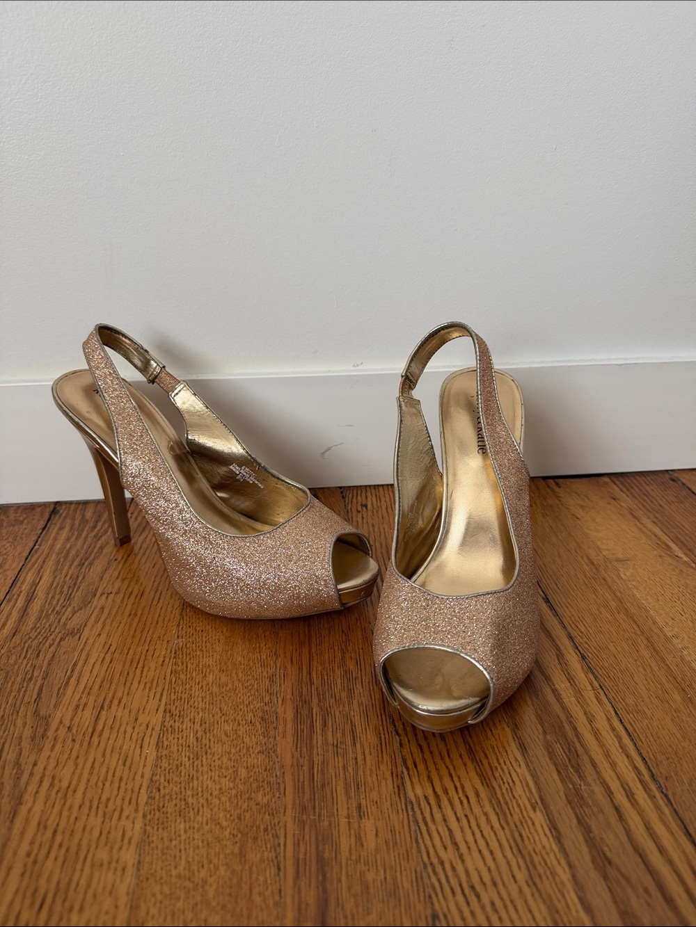 Kelly & Katie Rose Gold Glitter Peep-Toe Sling Heels